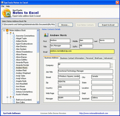 Convert Lotus Notes Contacts to Excel File 5.5