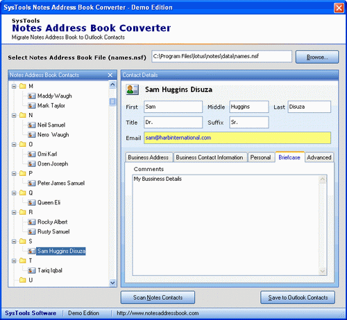 Export Briefcase Information from Notes to Outlook