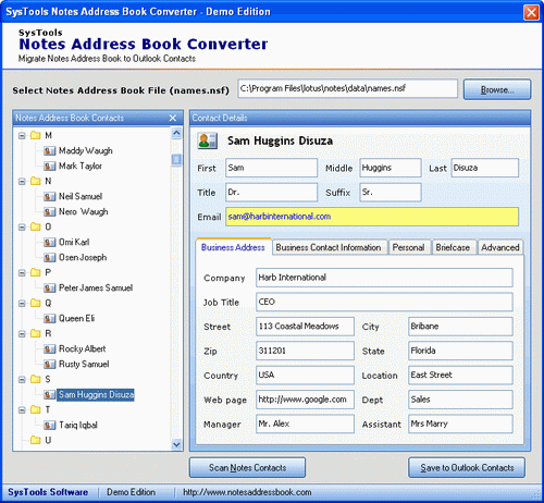 Export Business Address Information from Notes to Outlook
