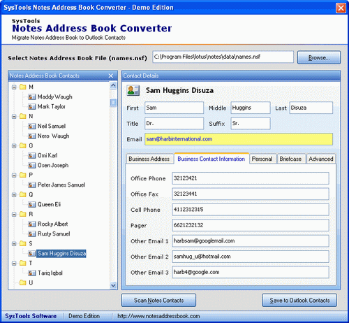 Export Business Contact Information from Notes to Outlook